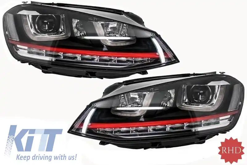 RHD Faruri 3D LED compatibil cu VW Golf 7 VII (2012-2017) R20 GTI Design Semnal Dinamic LED