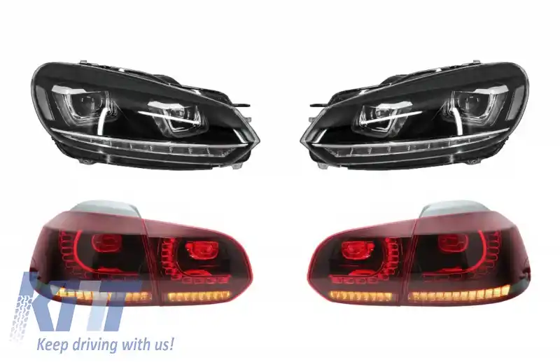 RHD Faruri LED cu Stopuri Full LED Semnal Dinamic compatibil cu VW Golf 6 VI (2008-2013) R20 U Design