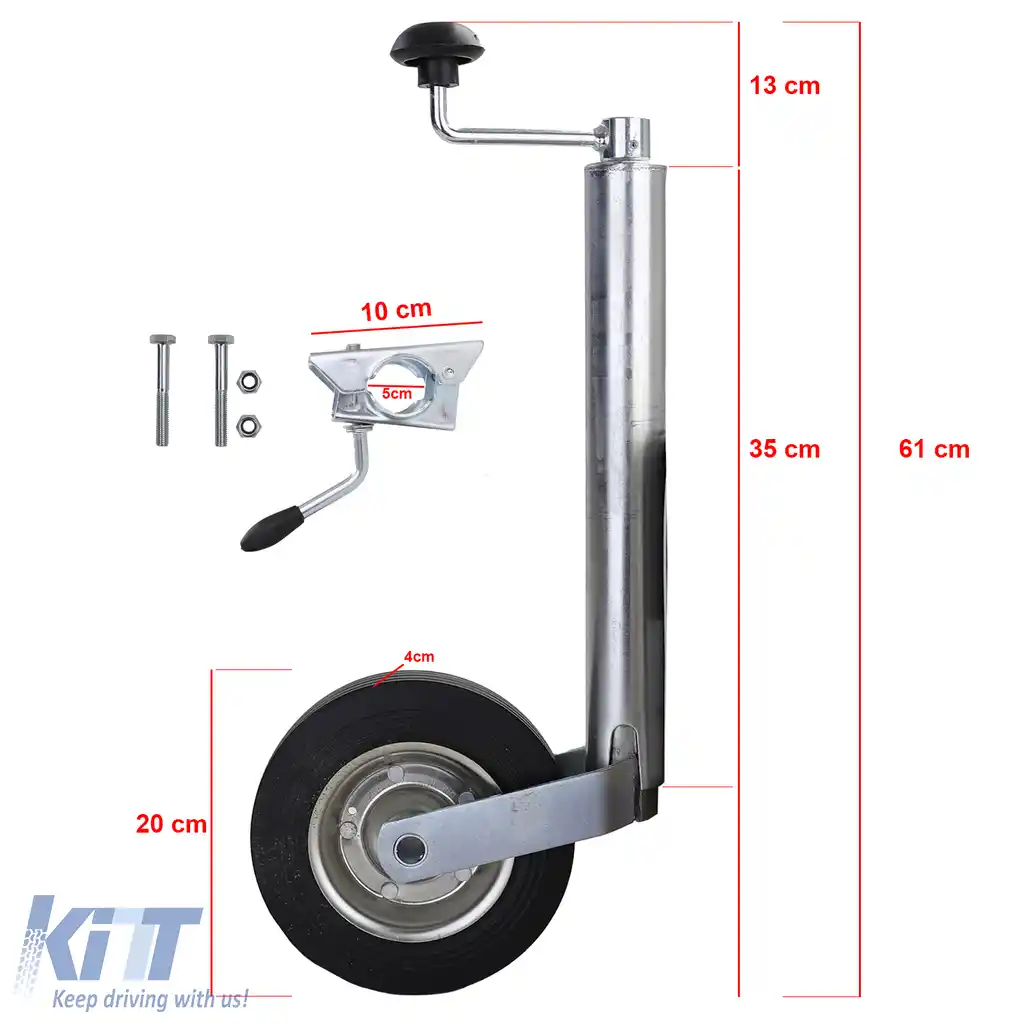 Roata de suport pentru remorcă 150KG Ø48mm inclusiv șuruburi de montare cu suport de clemă-image-6192550