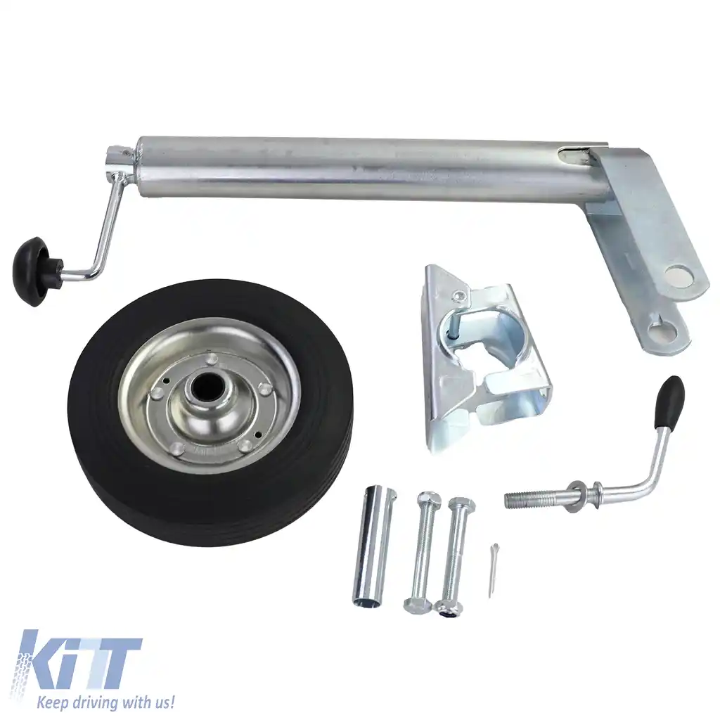 Roata de suport pentru remorcă 150KG Ø48mm inclusiv șuruburi de montare cu suport de clemă-image-6192557