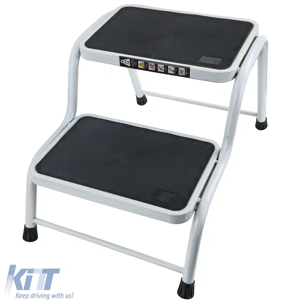 Scară dublă pentru caravană cu 2 trepte, platformă de până la 150kg, albă-image-6207063