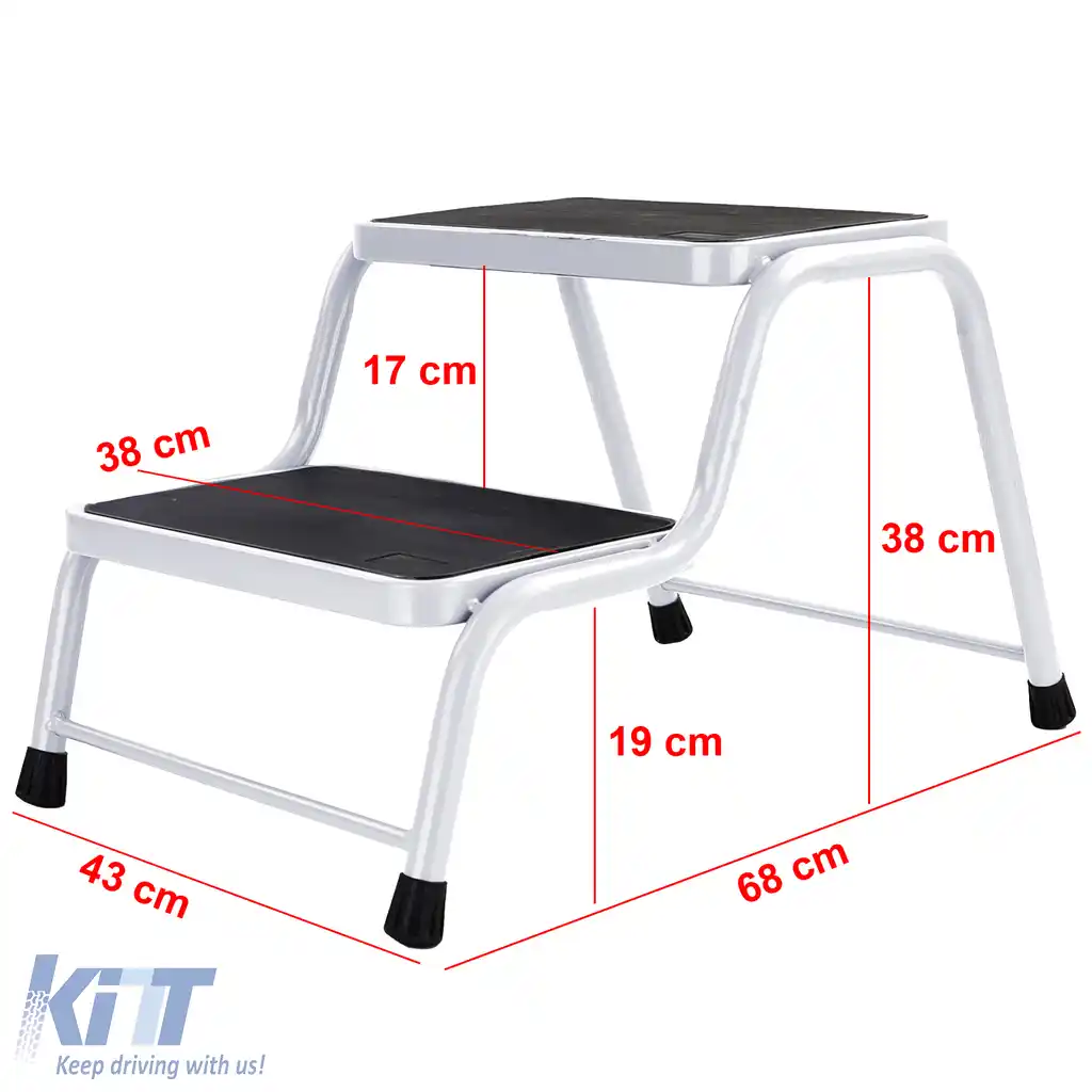 Scară dublă pentru caravană cu 2 trepte, platformă de până la 150kg, albă-image-6207064