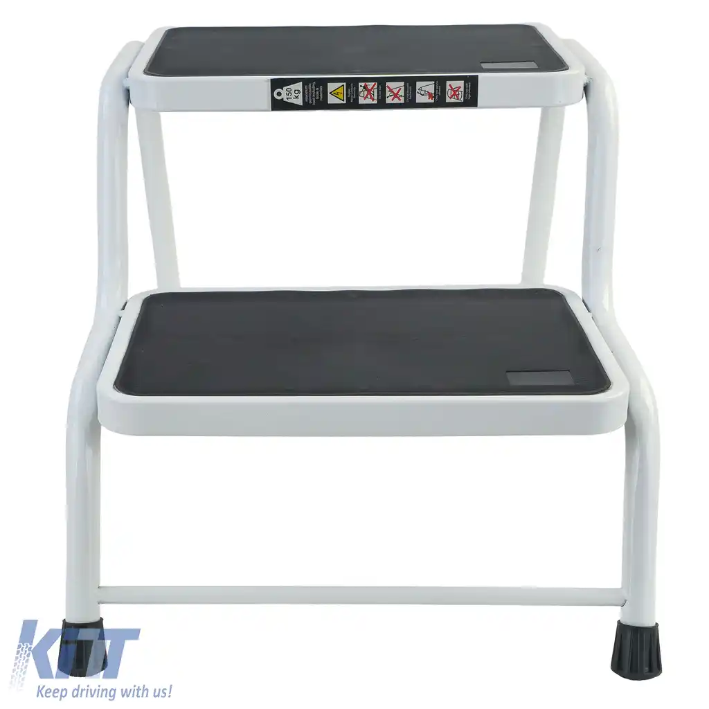 Scară dublă pentru caravană cu 2 trepte, platformă de până la 150kg, albă-image-6207065