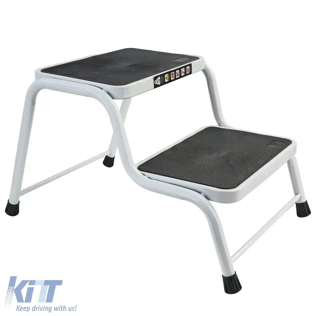 Scară dublă pentru caravană cu 2 trepte, platformă de până la 150kg, albă-image-6207066