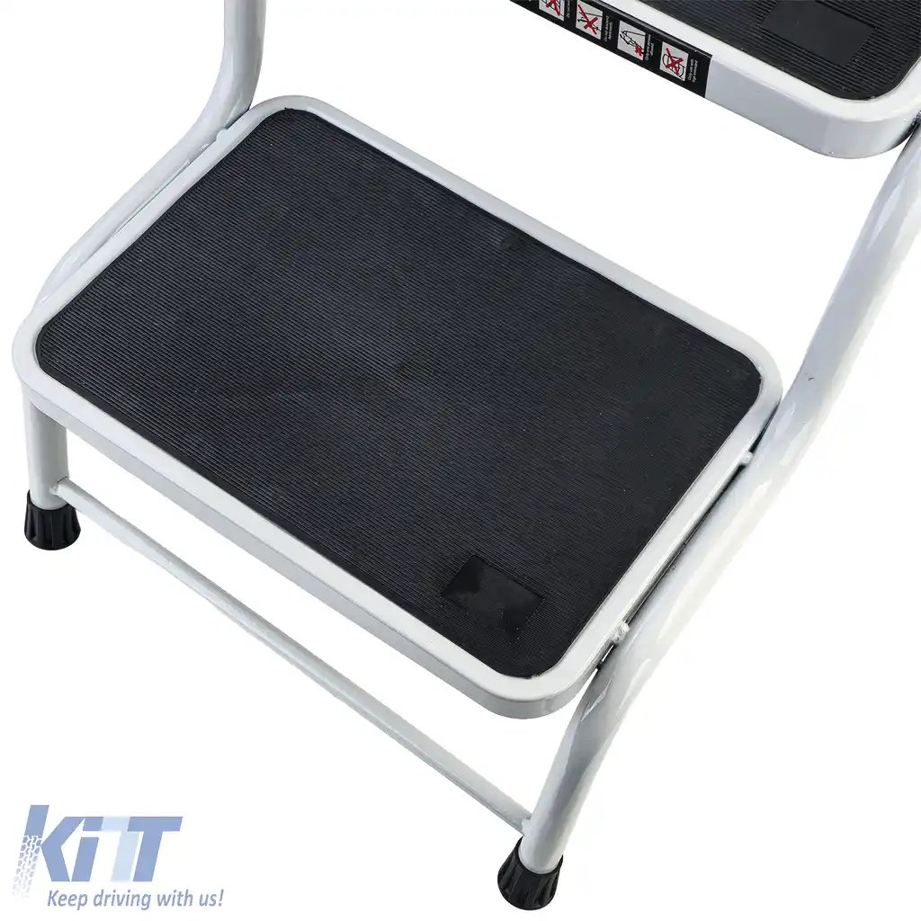 Scară dublă pentru caravană cu 2 trepte, platformă de până la 150kg, albă-image-6207068