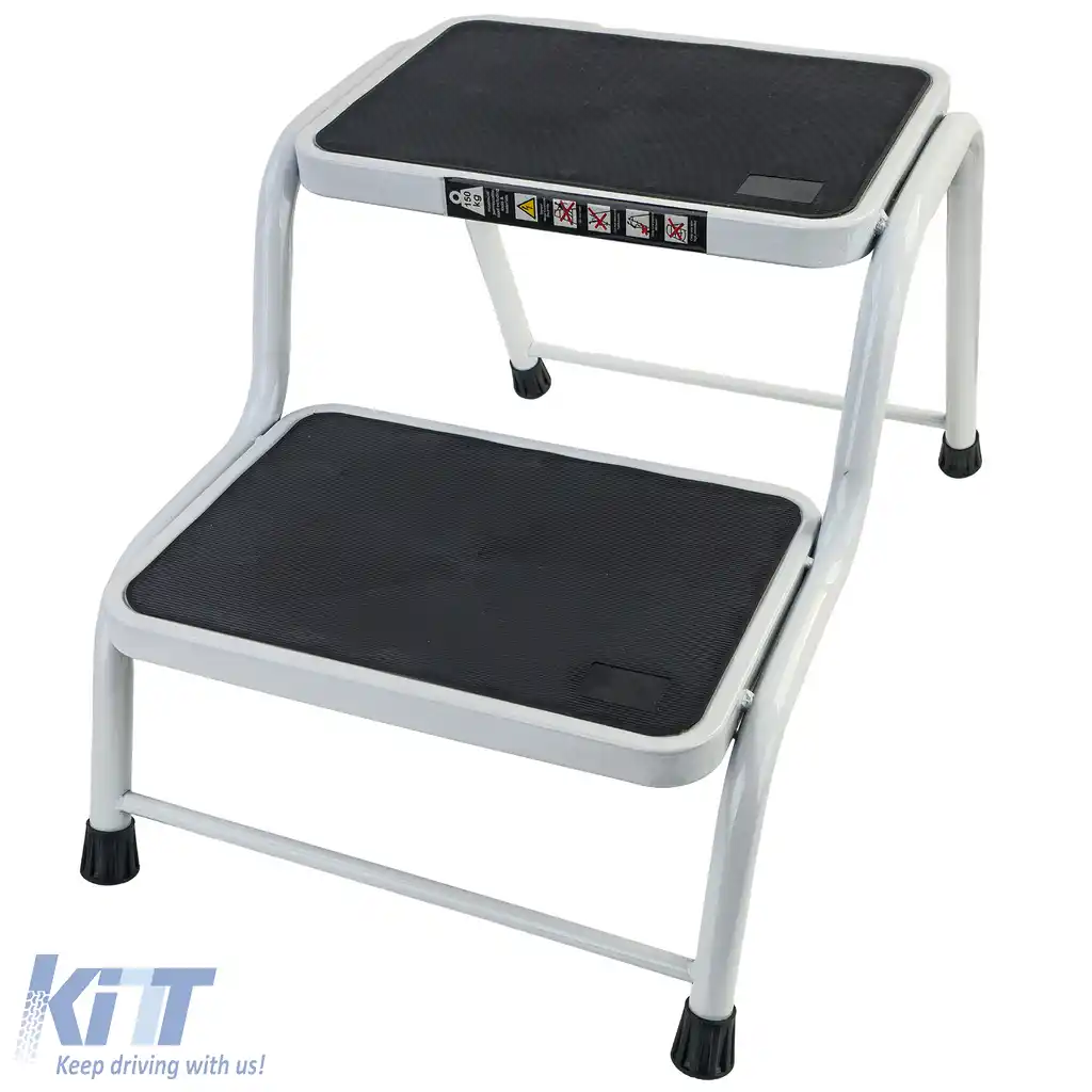 Scară dublă pentru caravană cu 2 trepte, platformă de până la 150kg, albă-image-6207071
