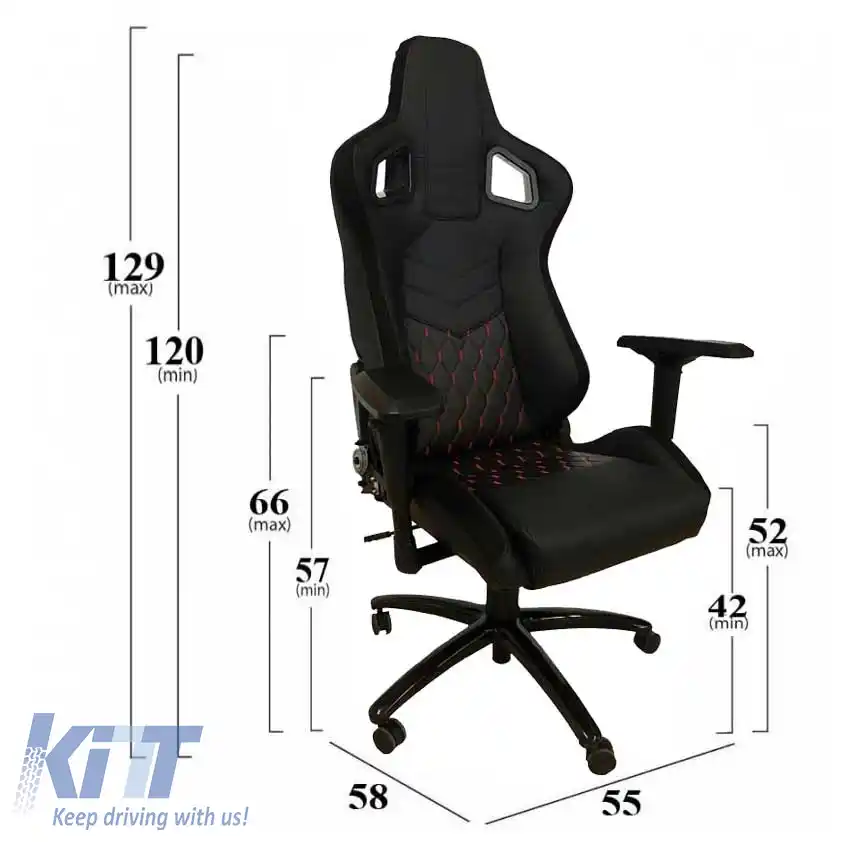Scaun de curse Bucket RS Gaming PVC - Suede Negru/Roșu Cusătură Încrucișată Carner 2039-image-6295415