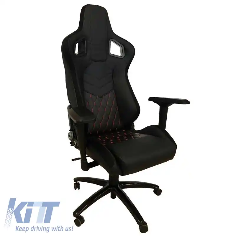 Scaun de curse Bucket RS Gaming PVC - Suede Negru/Roșu Cusătură Încrucișată Carner 2039-image-6295417