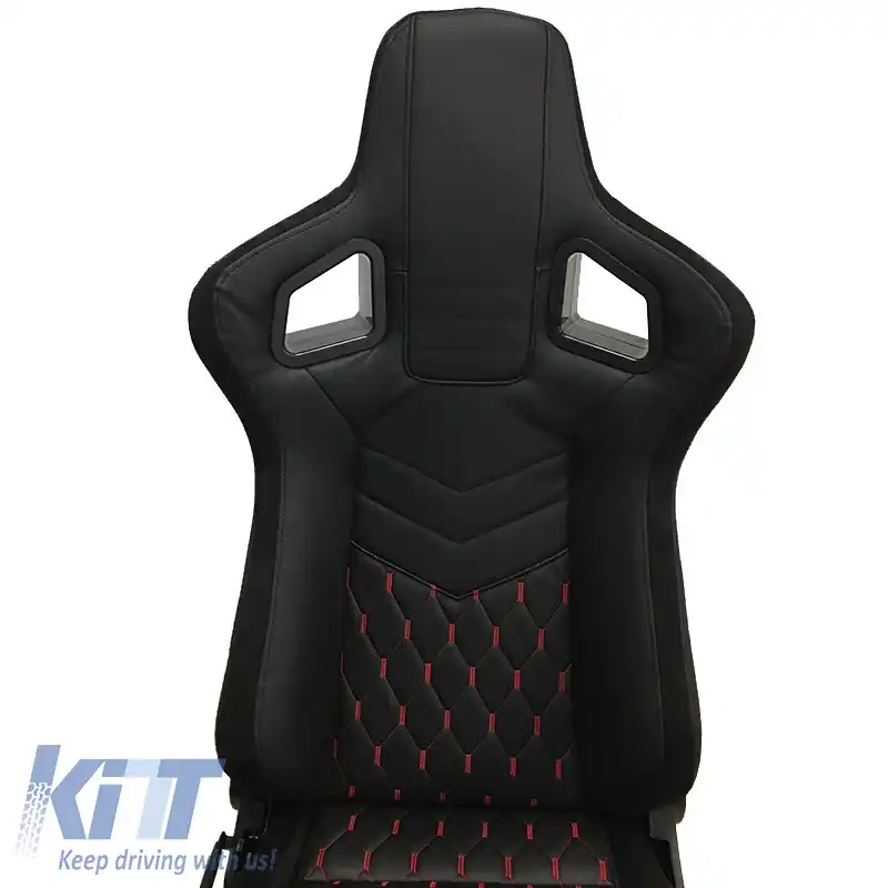 Scaun de curse Bucket RS Gaming PVC - Suede Negru/Roșu Cusătură Încrucișată Carner 2039-image-6295421