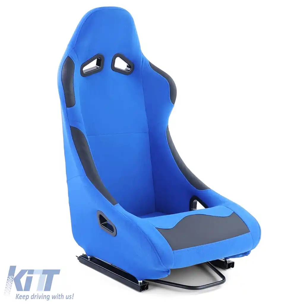 Scaun sport tip bucket Race1 cu șine, țesătură albastră-image-6278699