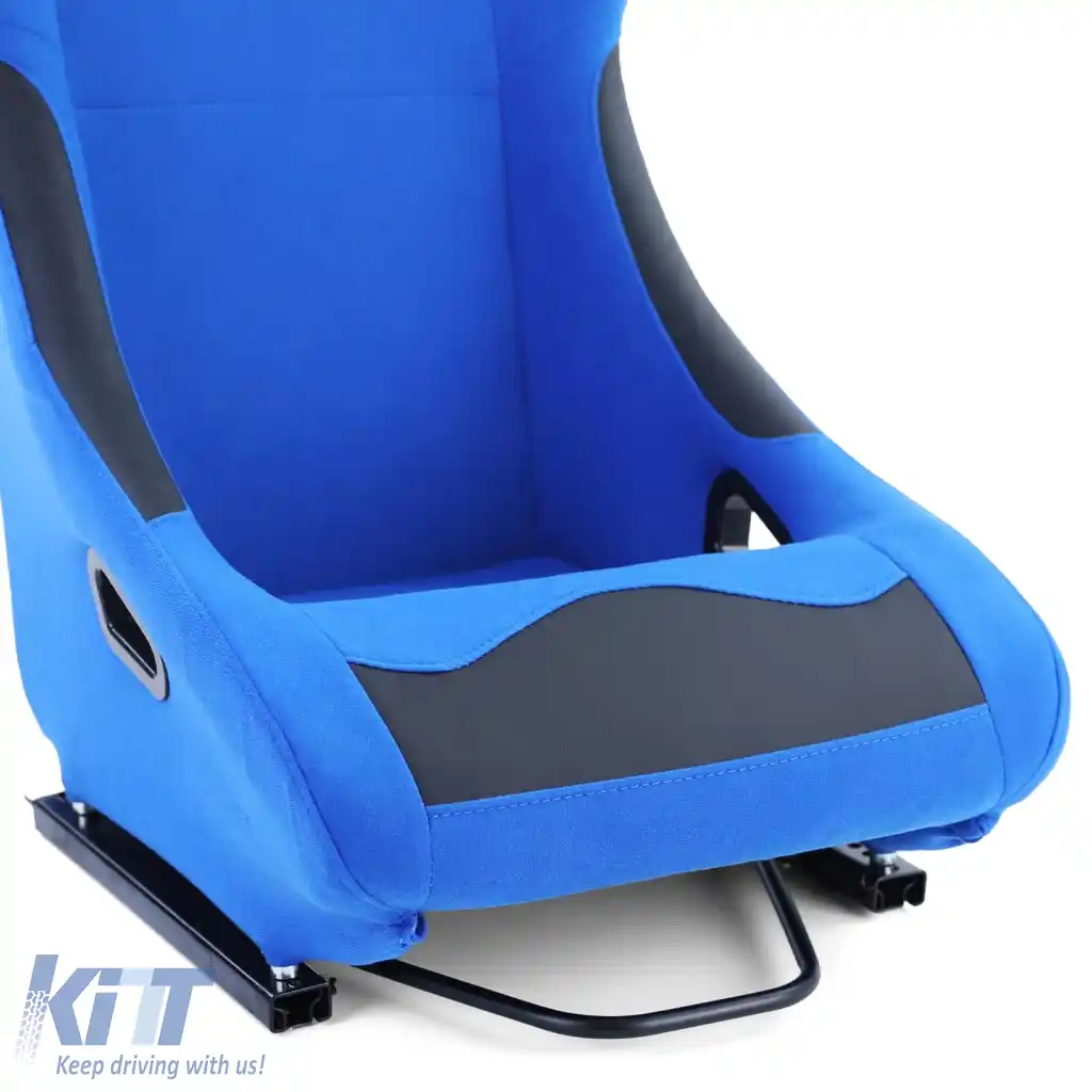 Scaun sport tip bucket Race1 cu șine, țesătură albastră-image-6278704