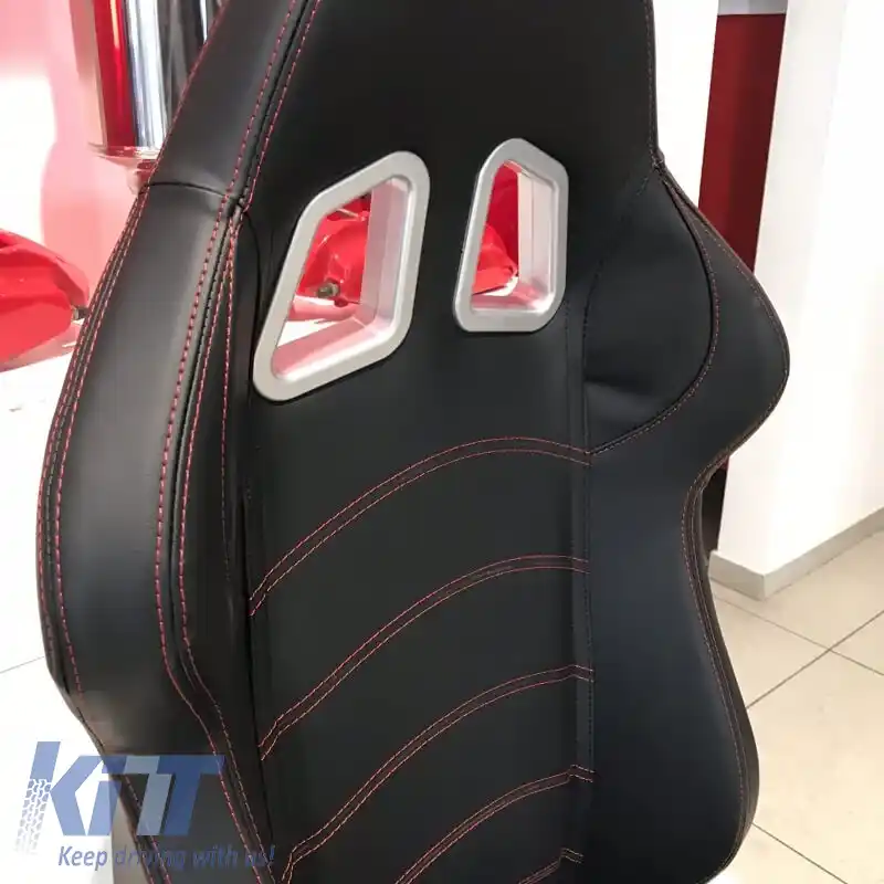 Scaune Bucket Apollo Sport PVC Negru Cu Cusături Roșii Pachet 2 Buc-image-6293531