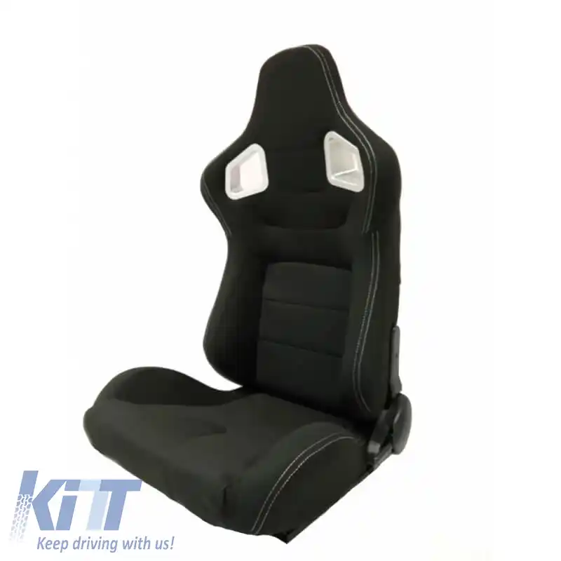 Scaune Bucket RS din țesătură neagră cu cusături albe, pereche 2 buc.-image-6293702