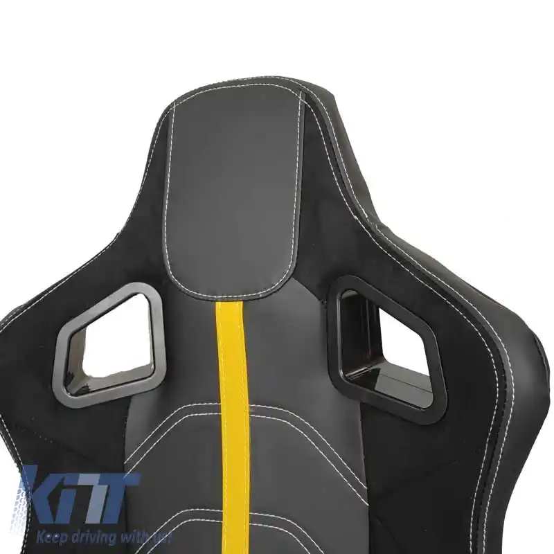 Scaune Bucket RS Performance PVC / Suede / Material Negru Cu Linie Galbenă Pachet 2 Buc.-image-6293604