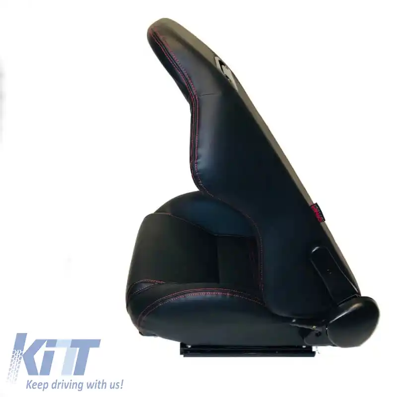 Scaune Bucket Zeus PVC Negru cu Cusături Roșii și Logo Carner, Pereche 2 Buc.-image-6293676