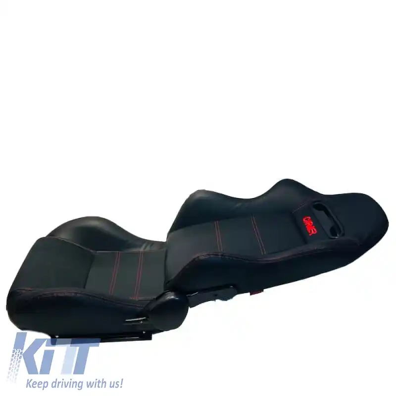 Scaune Bucket Zeus PVC Negru cu Cusături Roșii și Logo Carner, Pereche 2 Buc.-image-6293677