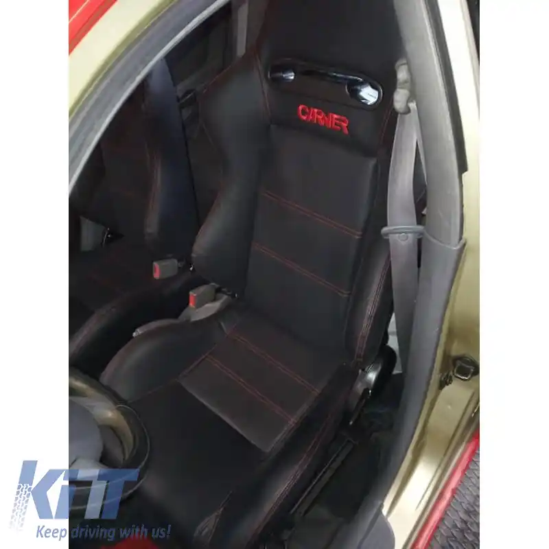 Scaune Bucket Zeus PVC Negru cu Cusături Roșii și Logo Carner, Pereche 2 Buc.-image-6293679