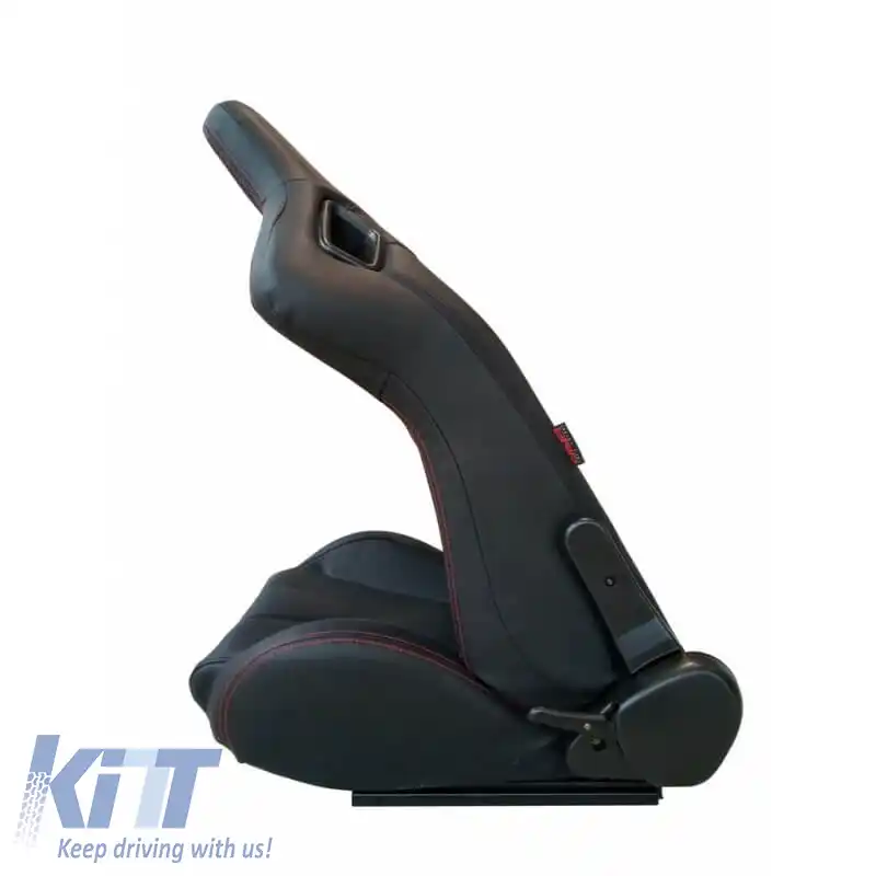 Scaune Tip Bucket R8 PVC Negru Cu Cusături Roșii Pachet 2 Bucăți-image-6293547