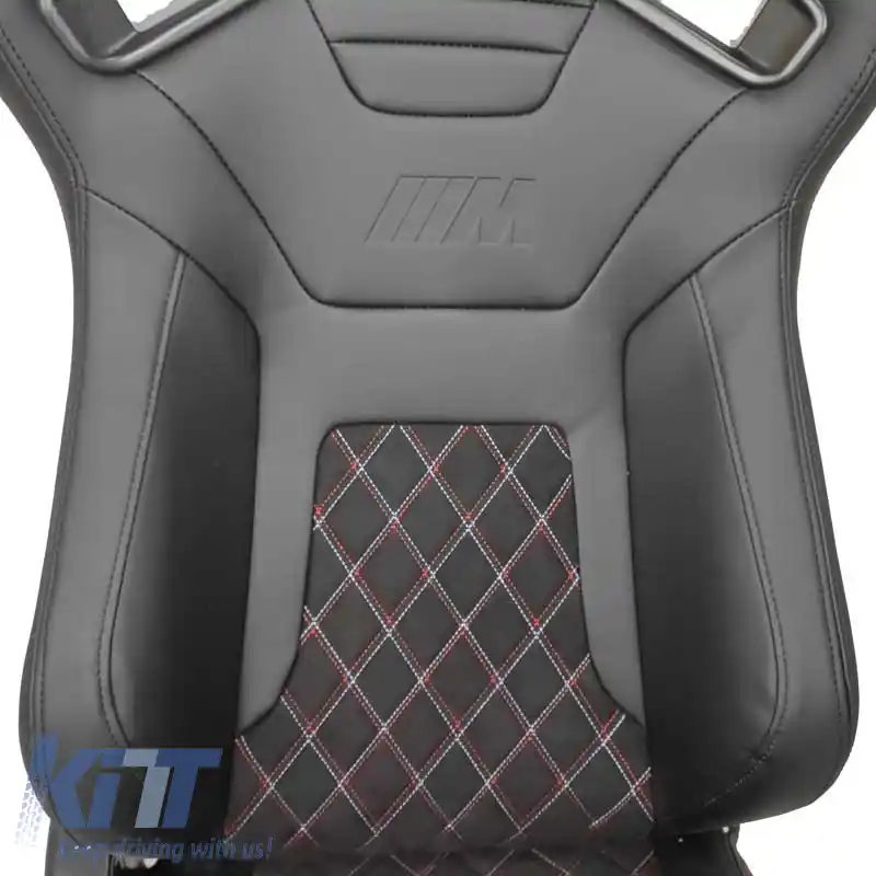 Scaune Tip Bucket R8 PVC Negru cu Design M Power Design Broderie Tricolor în Cruciș Aspect M Pachet 2 Buc.-image-6293596