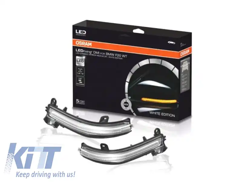 Semnale de întoarcere dinamice LED cromate Osram, potrivite pentru oglinzile BMW Seria 1 F20, F21, Seria 2 F22, F23, Seria 3 F30, F31, GT F34, Seria 4 F32, F33, F36, X1 E84, i3