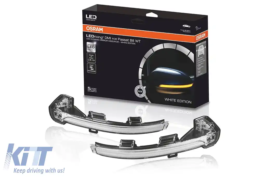 Semnale de întoarcere dinamice LED cromate Osram, potrivite pentru oglinzi pe VW Passat B8, Alltrack după 2014, Arteon 3H după 2017
