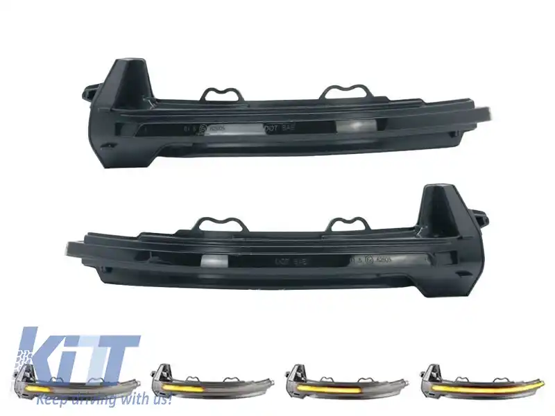 Semnale de întoarcere dinamice LED potrivite pentru oglinzile laterale ale Audi A4 B9 sedan, break, Allroad după 2015 UE și SUA cu bază fumurie, stânga + dreapta