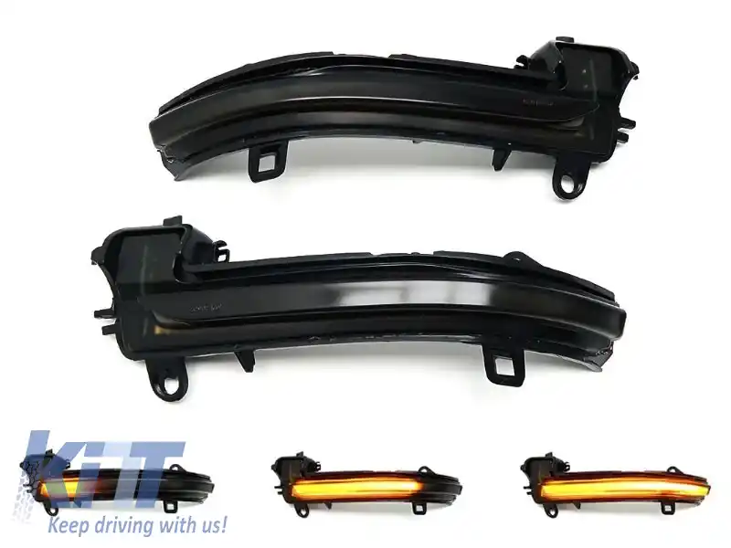 Semnale de întoarcere LED dinamice de tuning potrivite pentru oglinzile laterale ale BMW Seria 2 F45, F46 2013-2018, X1 F48 2014-2018 cu bază fumurie, stânga + dreapta