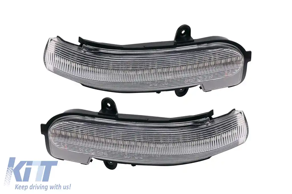 Semnale de întoarcere LED dinamice de tuning potrivite pentru oglinzile laterale ale Mercedes C-Class W203 sedan, S203 break 2000-2007 cu bază luminoasă, stânga + dreapta