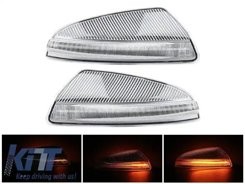Semnale de întoarcere LED dinamice de tuning potrivite pentru oglinzile laterale ale Mercedes C-Class W204, ML W164 2008-2011, Viano, Vito W639 2010-2014 cu bază albă, stânga + dreapta