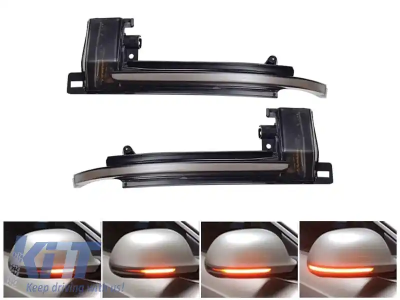 Semnale de întoarcere LED dinamice de tuning, potrivite pentru oglinzile laterale ale Audi A3 2008-2010, A4 2007-2009, A5 2007-2009, A6 2008-2010, A8 2007-2010, Q3 2011-2017 cu bază fumurie, stânga + 