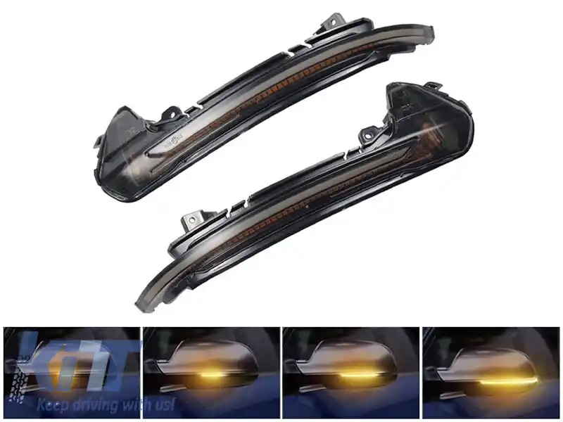 Semnale de întoarcere LED dinamice de tuning potrivite pentru oglinzile laterale ale Audi A6 C7 2012-2018 cu bază fumurie, stânga + dreapta