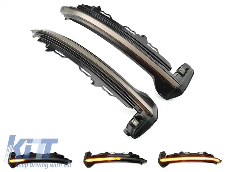 Semnale de întoarcere LED dinamice de tuning potrivite pentru oglinzile laterale ale Audi R8 2016-2018, TT, TTRS 2016-2018 cu bază fumurie, stânga + dreapta