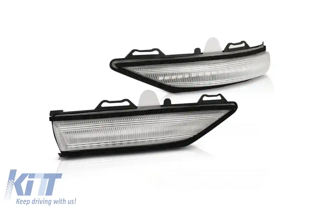 Semnale LED potrivite pentru oglinzile laterale ale Ford Fiesta hatchback după 2017 cu 3 sau 5 uși, cu bază cromată