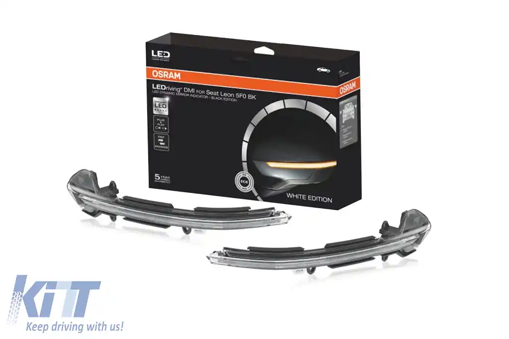 Semnalizatoare dinamice LED cromate potrivite pentru oglinzi pe Seat Leon 2012-2020, Arona, Ibiza după 2017