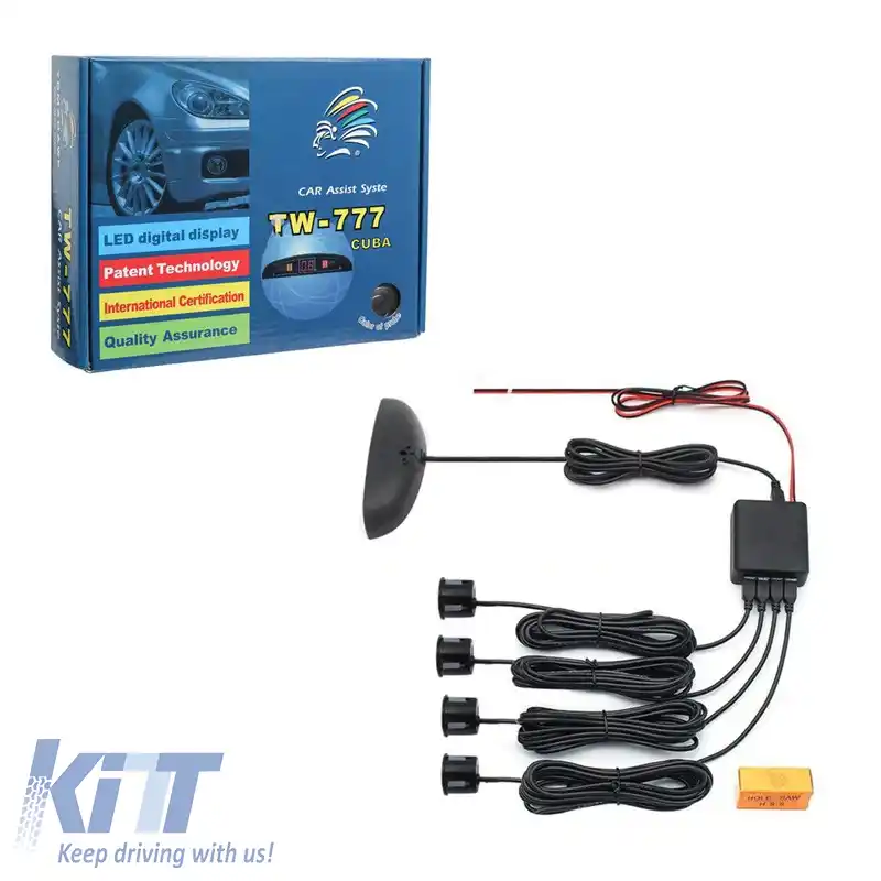Senzor de parcare PDC cu 4 senzori de 22mm negru lucios cu display și buzzer TW-777-image-6299480