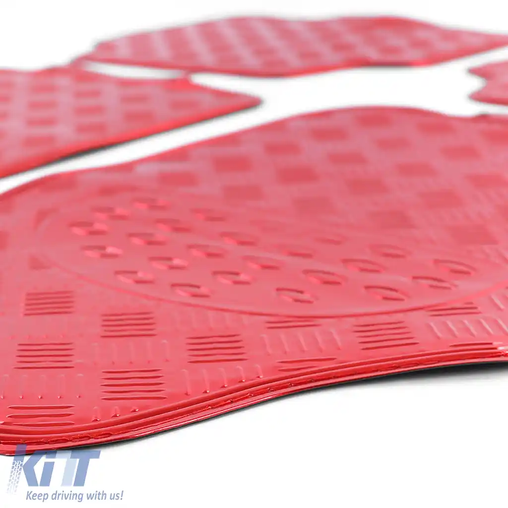 Set covorase din cauciuc pentru mașină 4 piese Aspect placă de aluminiu cu carouri Universal Cromat Roșu-image-6190960