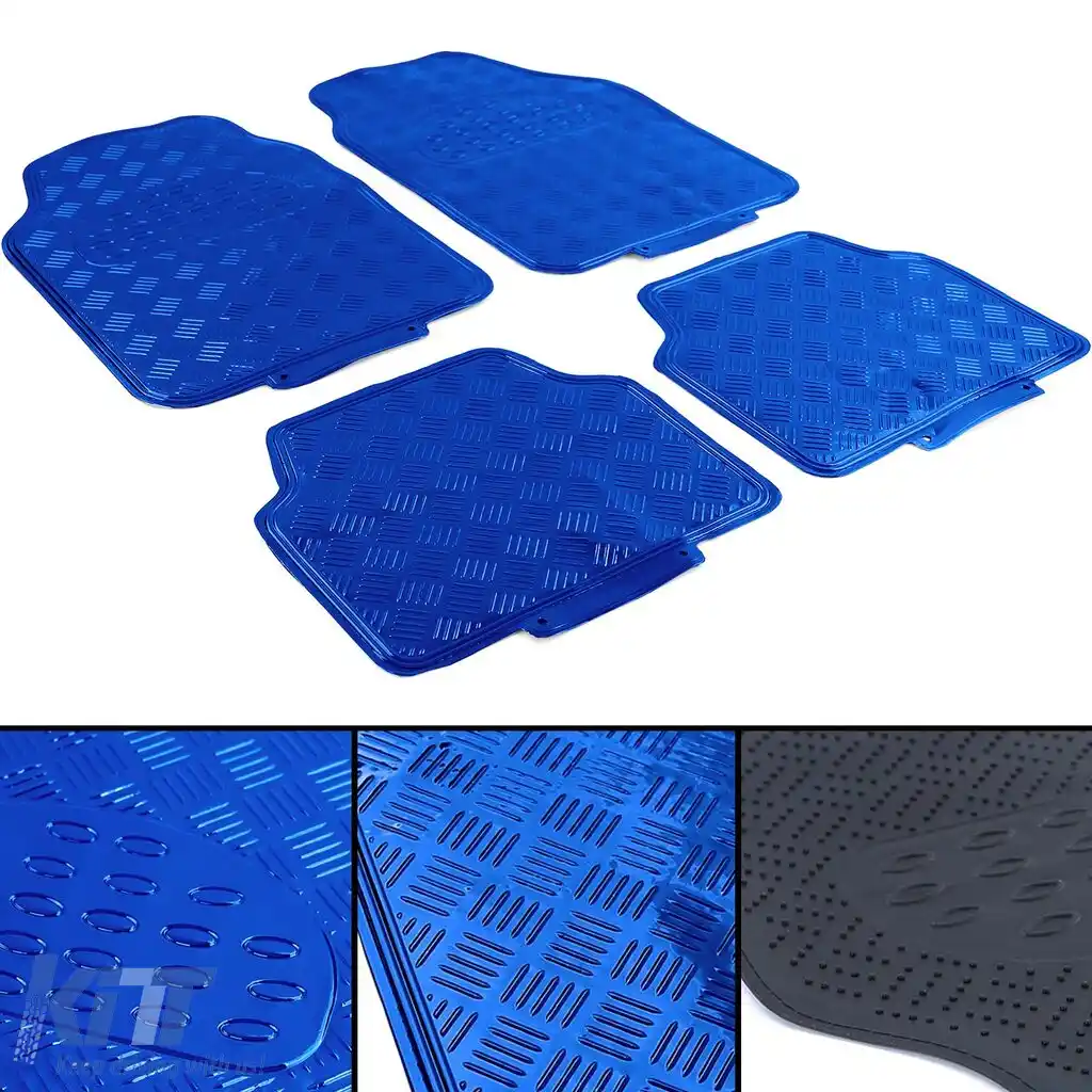 image-26-Set covorase din cauciuc pentru mașină 4 bucăți Aspect tablă cu carouri din aluminiu Universal Cromat Albastru