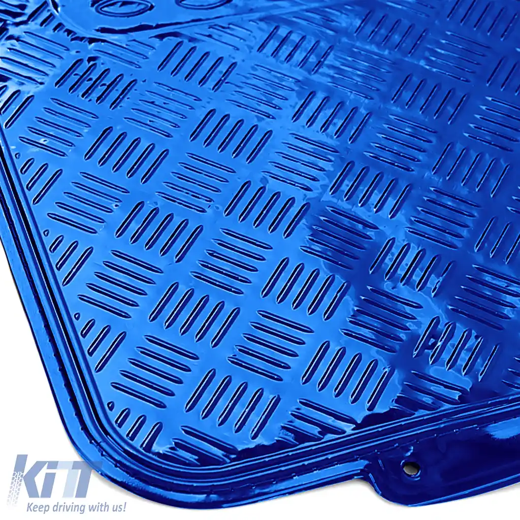 Set covorase din cauciuc pentru mașină 4 bucăți Aspect tablă cu carouri din aluminiu Universal Cromat Albastru-image-6190950