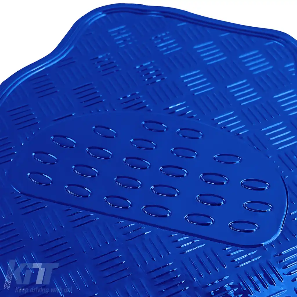 Set covorase din cauciuc pentru mașină 4 bucăți Aspect tablă cu carouri din aluminiu Universal Cromat Albastru-image-6190951