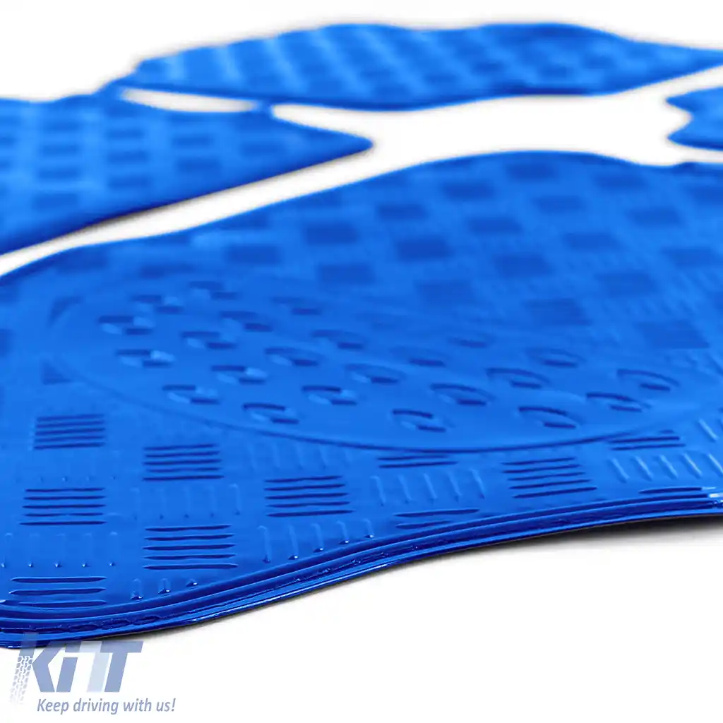 Set covorase din cauciuc pentru mașină 4 bucăți Aspect tablă cu carouri din aluminiu Universal Cromat Albastru-image-6190953