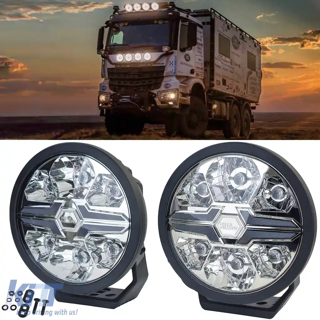 Set de 2 piese HELLA VALUEFIT Faruri auxiliare cu LED pentru faza lungă Black Blade 9˝ Rotund Legale