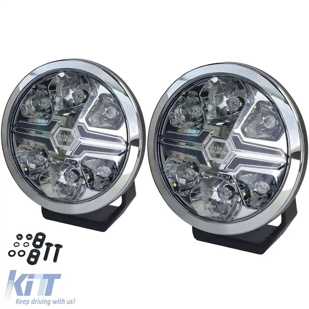 Set de 2 piese HELLA VALUEFIT Faruri auxiliare cu LED-uri pentru faza lungă, cu lamă cromată, rotunde de 7˝, legale-image-6208428