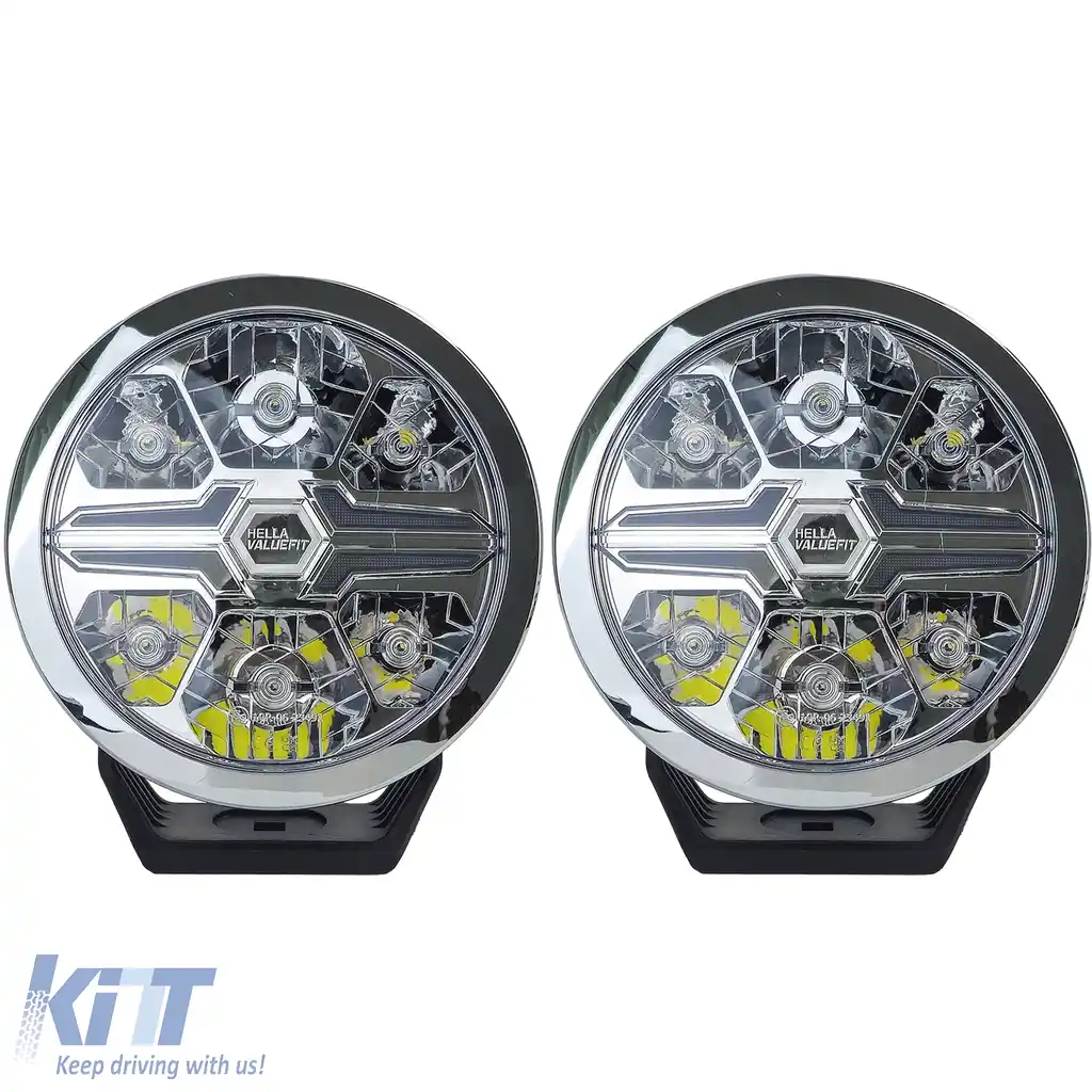 Set de 2 piese HELLA VALUEFIT Faruri auxiliare cu LED-uri pentru faza lungă, cu lamă cromată, rotunde de 7˝, legale-image-6208429