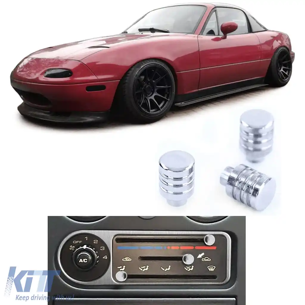 Set de 3 butoane cromate pentru ajustarea ventilației și încălzirii, potrivit pentru Mazda MX5 NA 89-98