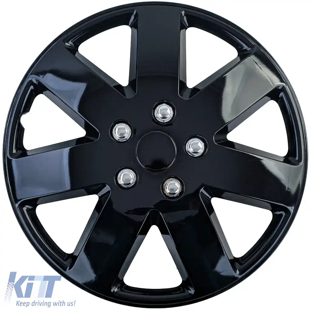 Set de 4 capace Tenzo-R XIII de 16 inch, lucioase, negre, potrivite pentru jantele de oțel-image-6208950