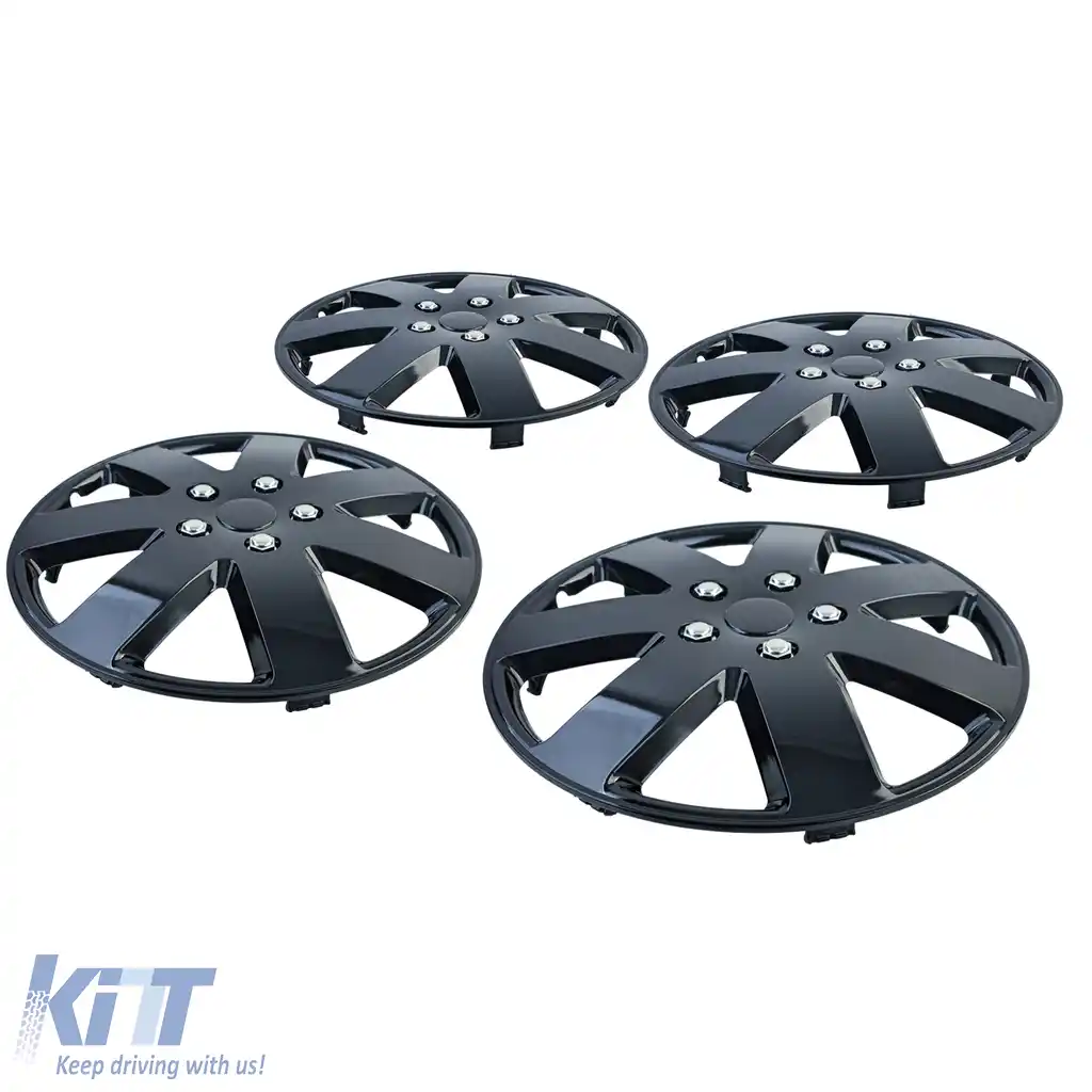 Set de 4 capace Tenzo-R XIII de 16 inch, lucioase, negre, potrivite pentru jantele de oțel-image-6208951