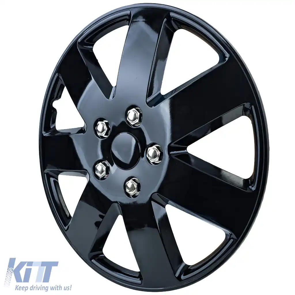 Set de 4 capace Tenzo-R XIII de 16 inch, lucioase, negre, potrivite pentru jantele de oțel-image-6208952