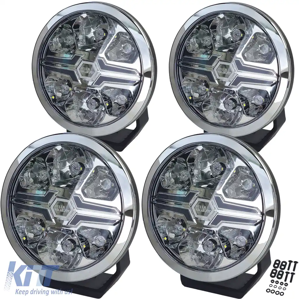 SET DE 4 PIESE HELLA VALUEFIT Faruri auxiliare cu LED cu lamă cromată pentru faza lungă 7˝ Rotund Legale-image-6208437