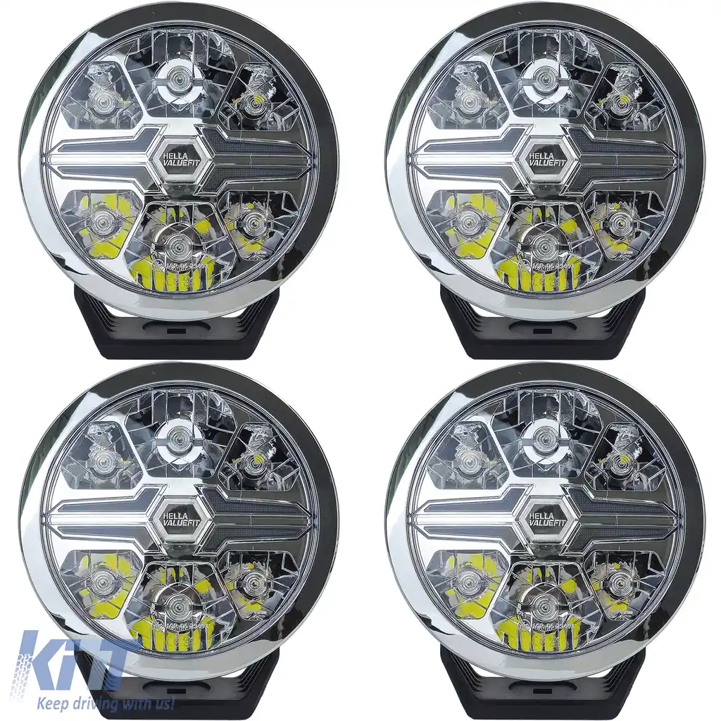 SET DE 4 PIESE HELLA VALUEFIT Faruri auxiliare cu LED cu lamă cromată pentru faza lungă 7˝ Rotund Legale-image-6208438