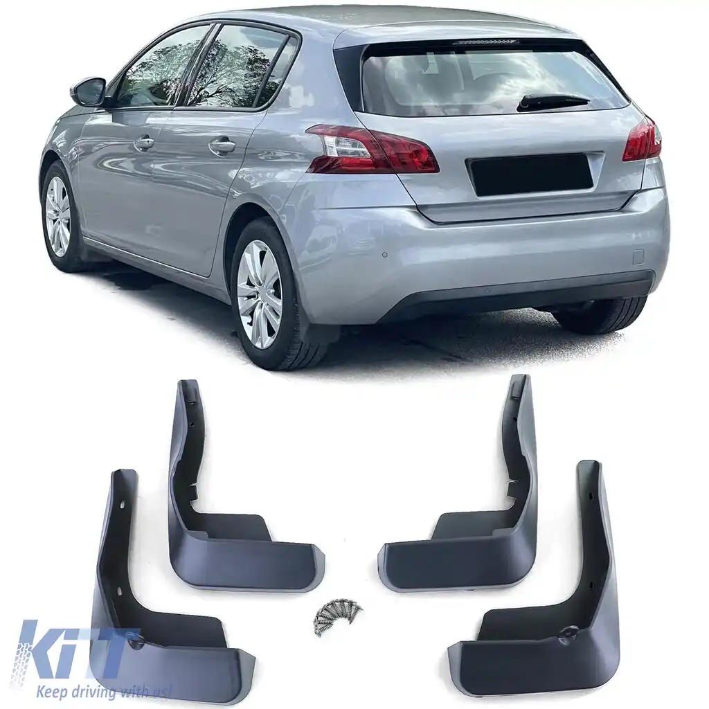 Set de apărători de noroi față și spate negre, potrivit pentru Peugeot 308 T9 pre-facelift 13-16